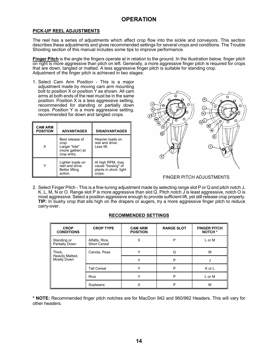 Operation | MacDon 2000B Pick-Up Reel User Manual | Page 15 / 30
