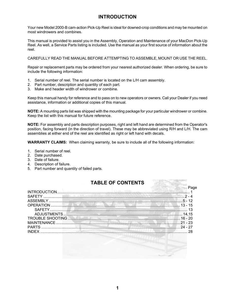 MacDon 2000B Pick-Up Reel User Manual | Page 2 / 30