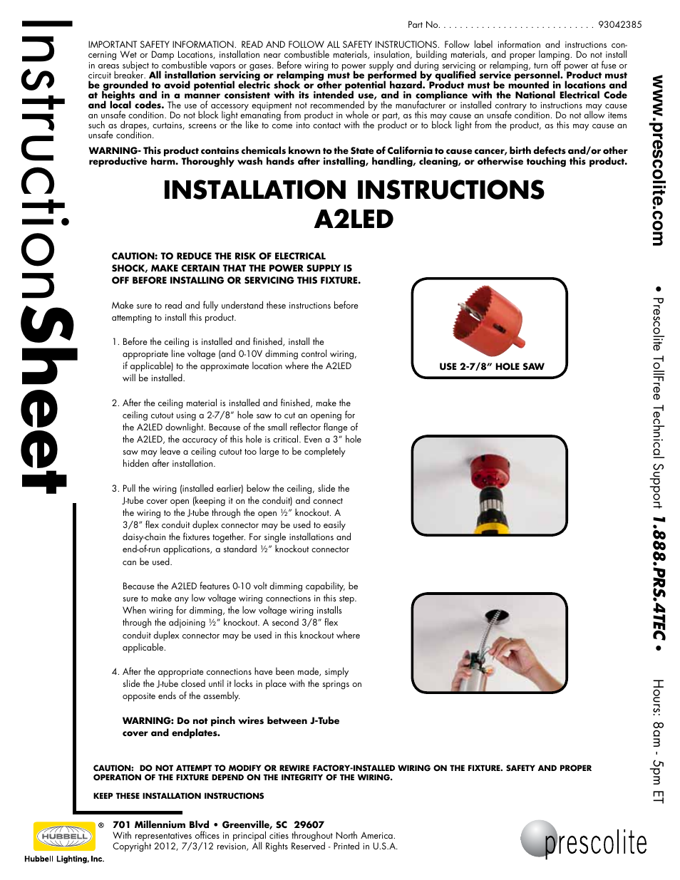 Prescolite A2LED User Manual | 2 pages