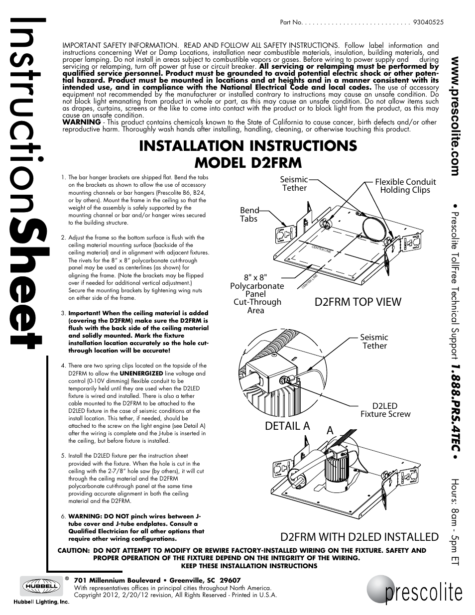 Prescolite D2FRM User Manual | 1 page