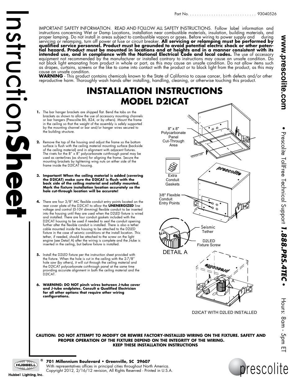 Prescolite D2ICAT User Manual | 1 page