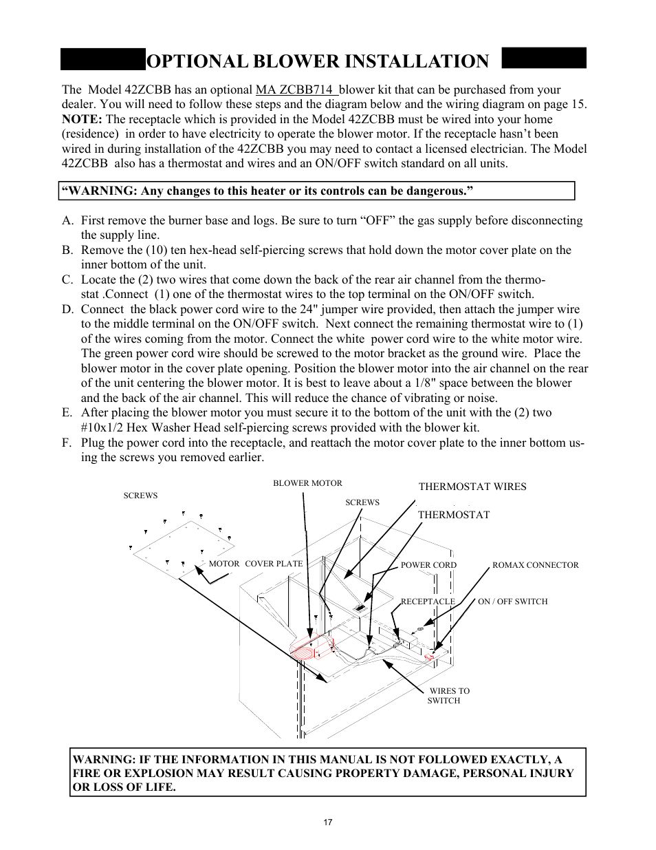 Optional blower installation | New Buck Corporation 42ZCBB User Manual | Page 19 / 22