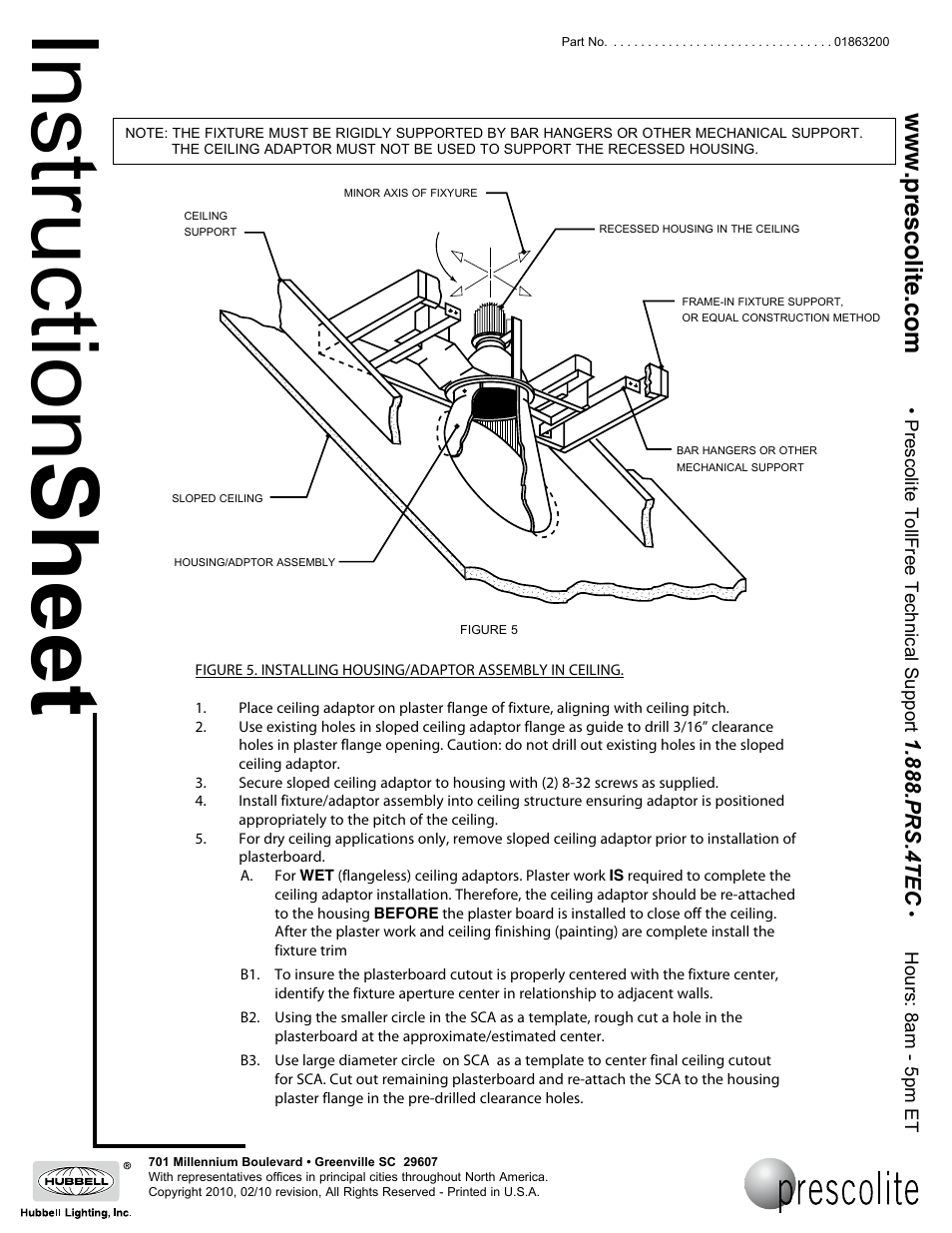 Instruction sheet | Prescolite SLOPED CEILING ADAPTORS User Manual | Page 4 / 5