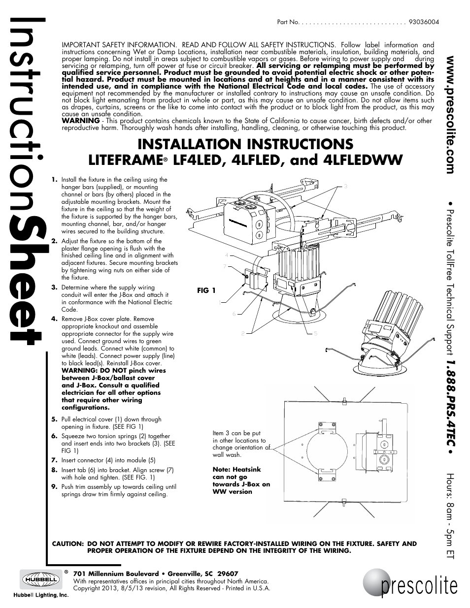 Prescolite 4LFLEDWW User Manual | 1 page