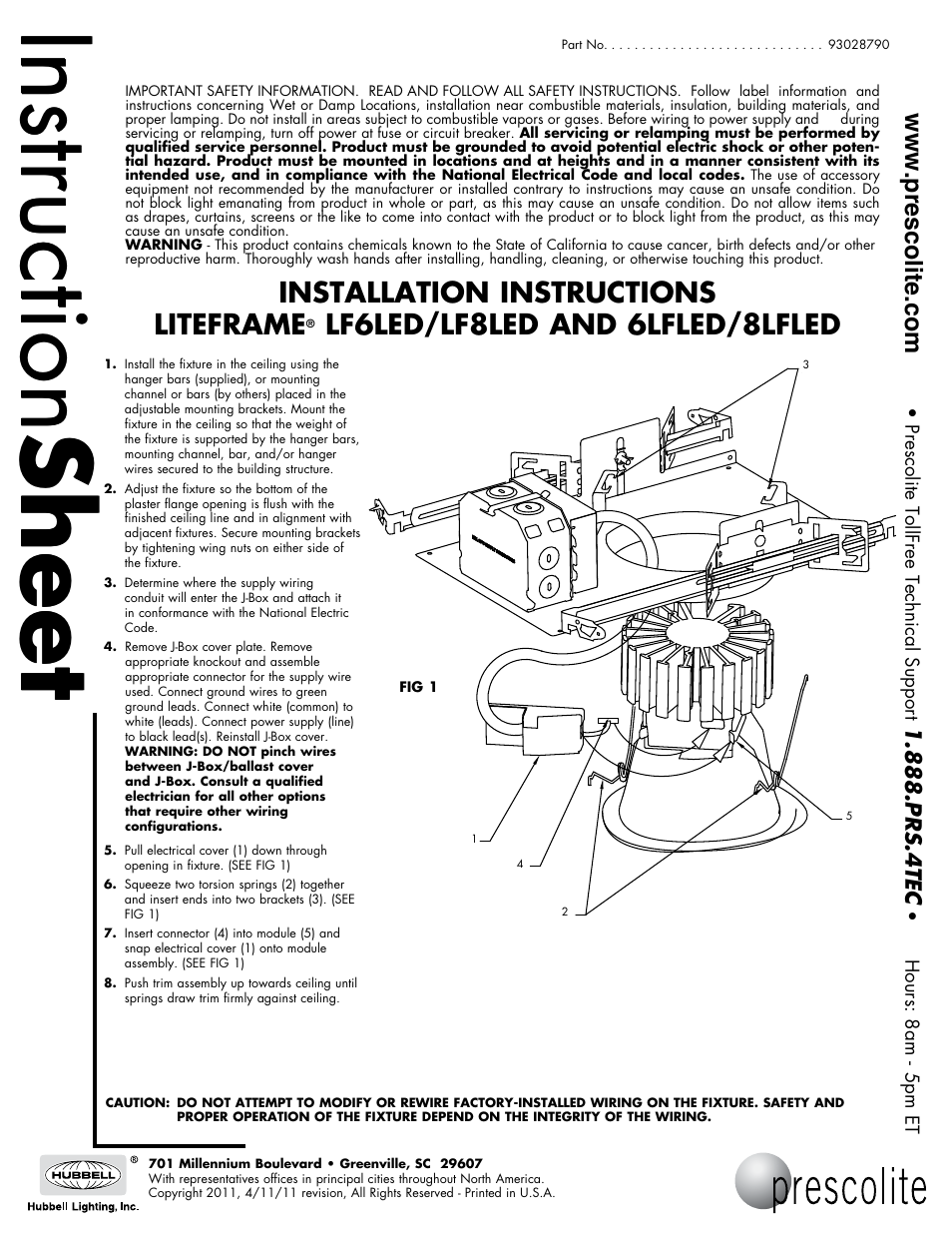 Prescolite 8LFLED User Manual | 1 page