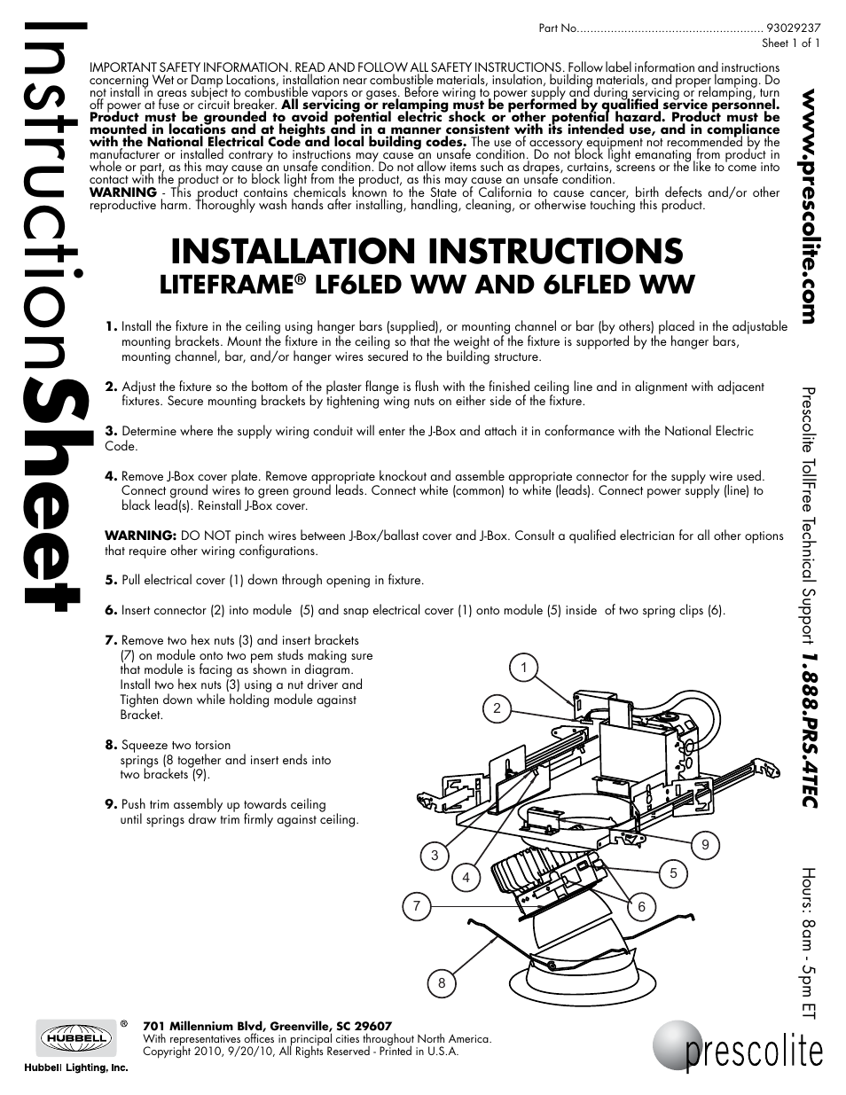 Prescolite 6LFLED WW User Manual | 1 page