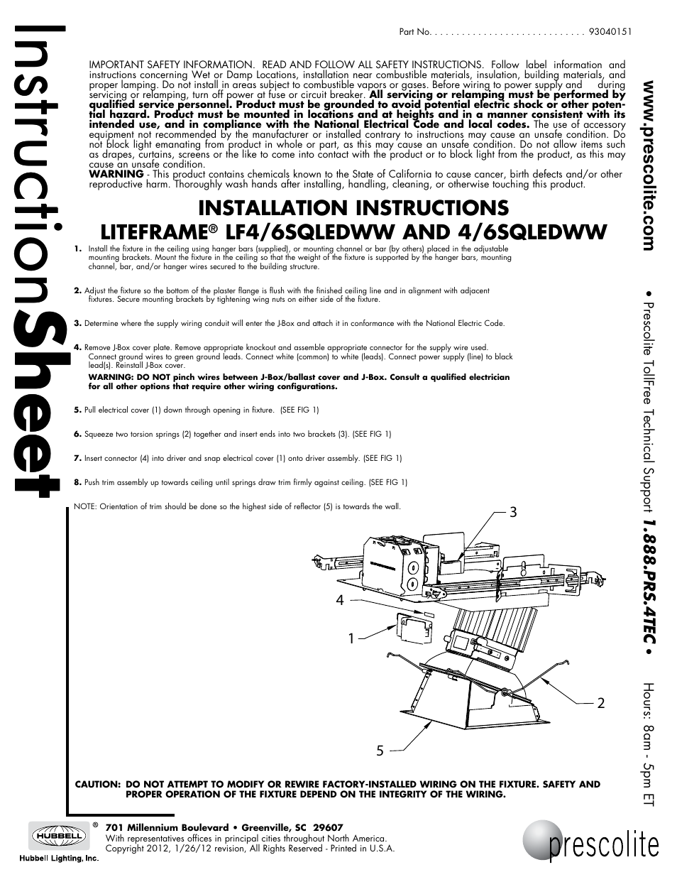 Prescolite 4/6SQLEDWW User Manual | 1 page