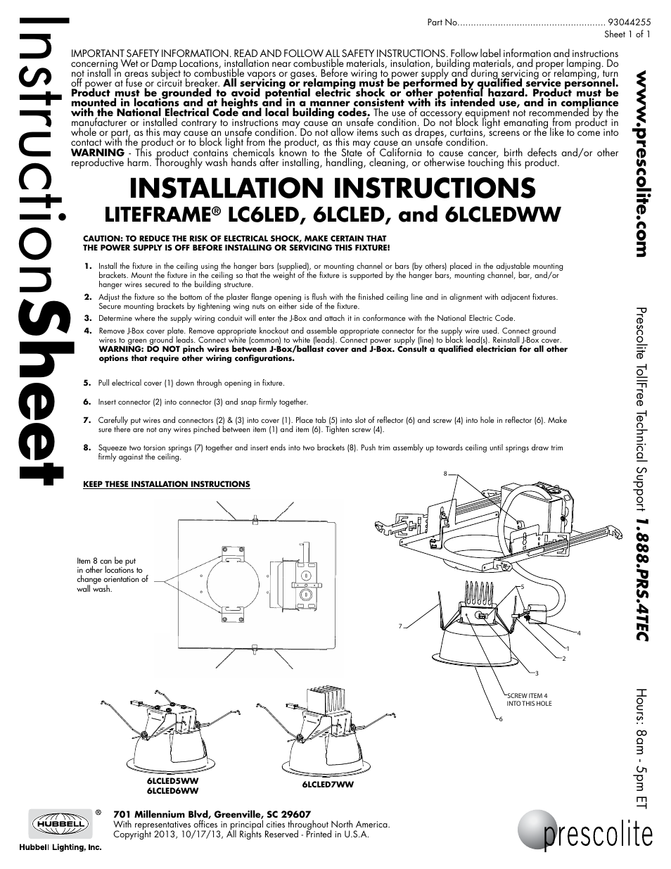 Prescolite 6LCLEDWW User Manual | 1 page