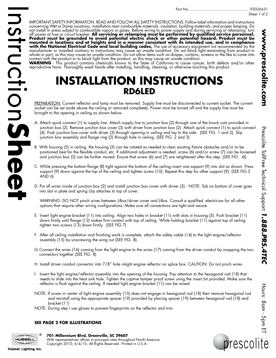 Prescolite RD6LED User Manual | 2 pages