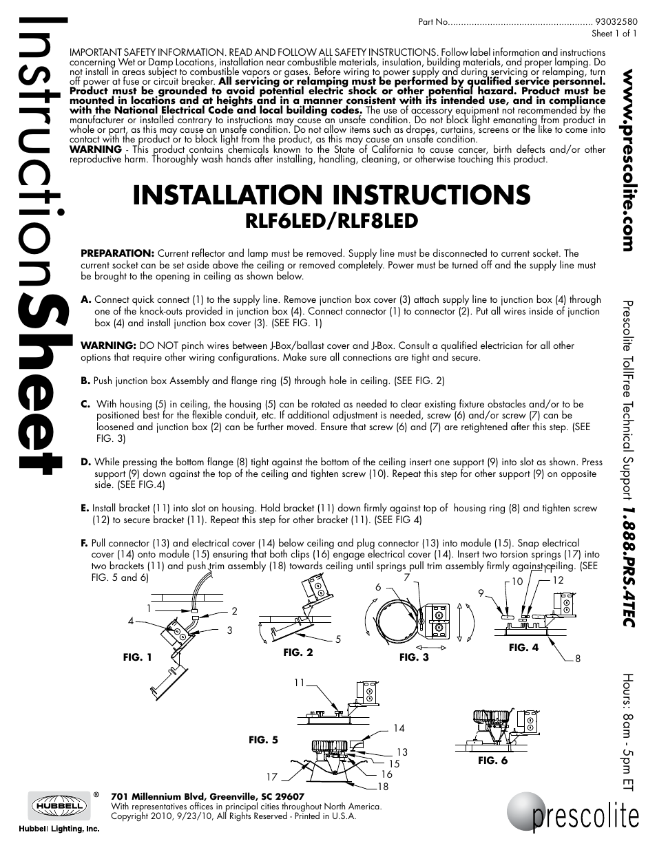 Prescolite RLF8LED User Manual | 1 page