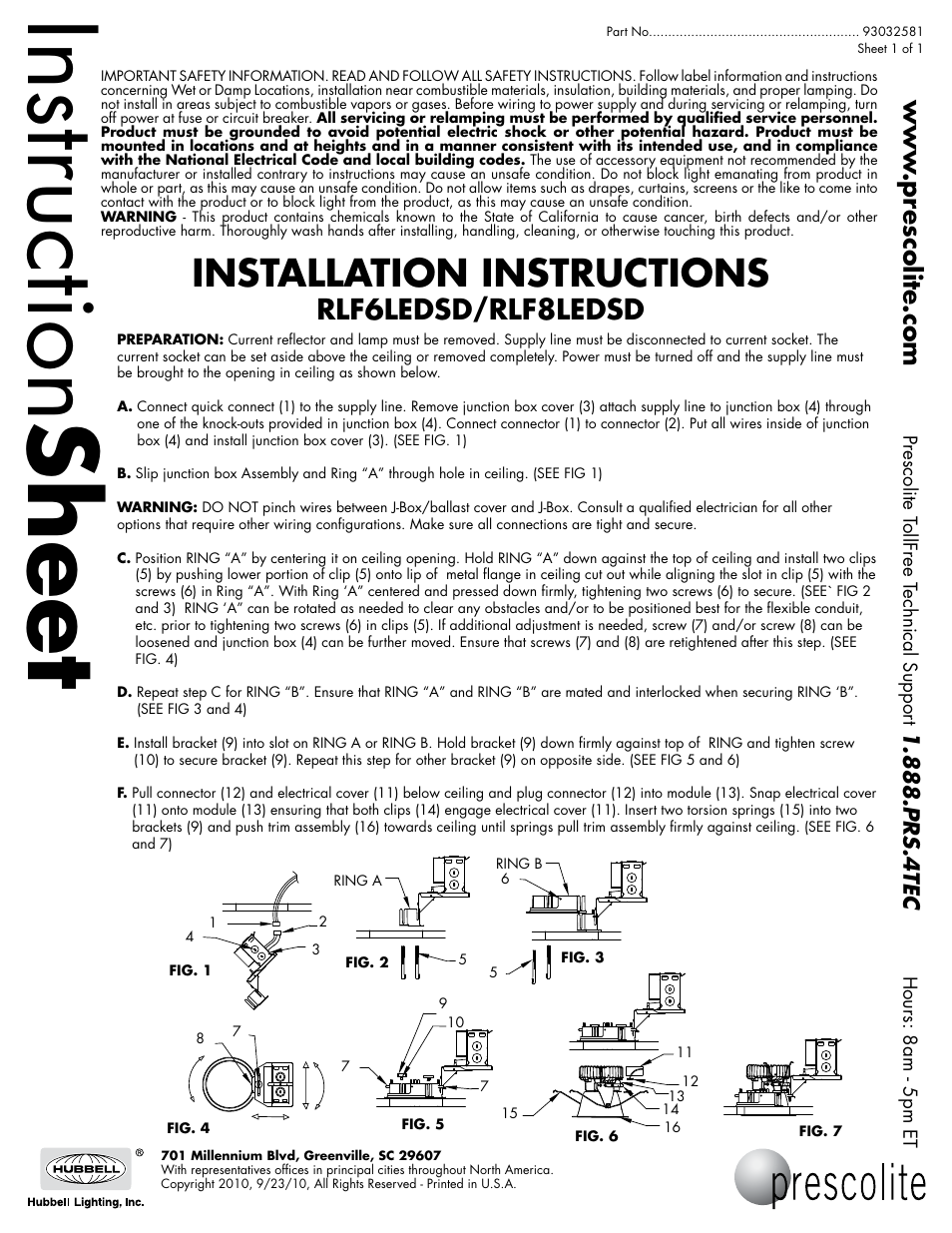 Prescolite RLF8LEDSD User Manual | 1 page