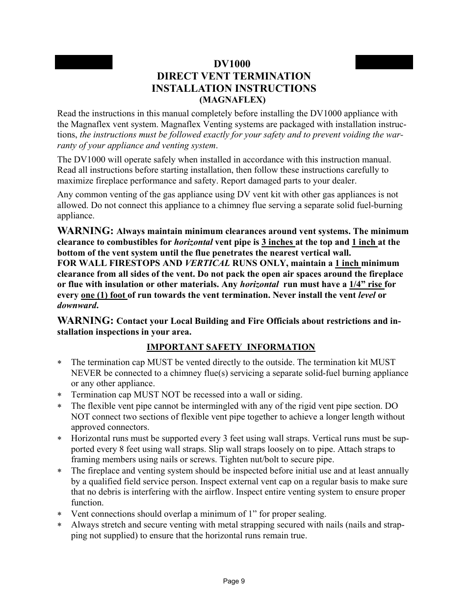 Warning | New Buck Corporation DV1000 User Manual | Page 12 / 38