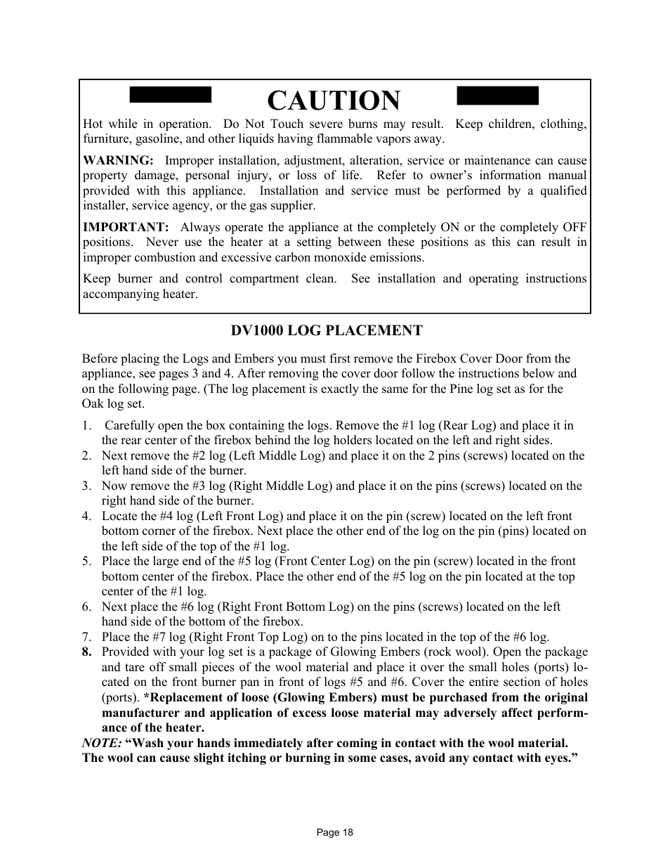 Caution, Dv1000 log placement | New Buck Corporation DV1000 User Manual | Page 21 / 38