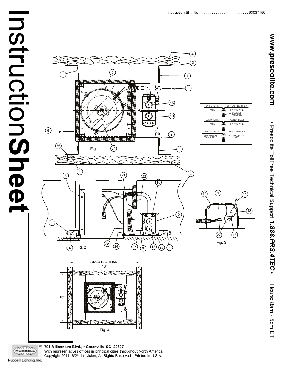 Instruction sheet, Prs.4tec, Prescolite tollfree technical support | Hours: 8am - 5pm et | Prescolite FT6QLIC User Manual | Page 2 / 3