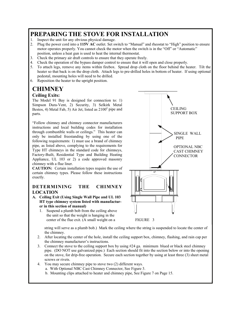 Preparing the stove for installation, Chimney | New Buck Corporation 91 User Manual | Page 15 / 29