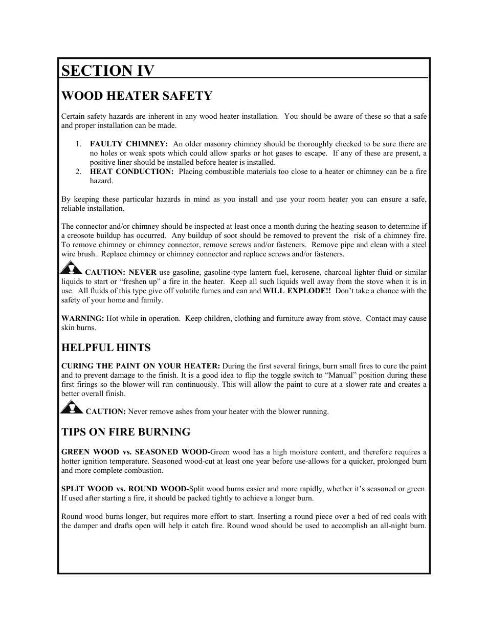 Wood heater safety, Helpful hints, Tips on fire burning | New Buck Corporation 91 User Manual | Page 20 / 29