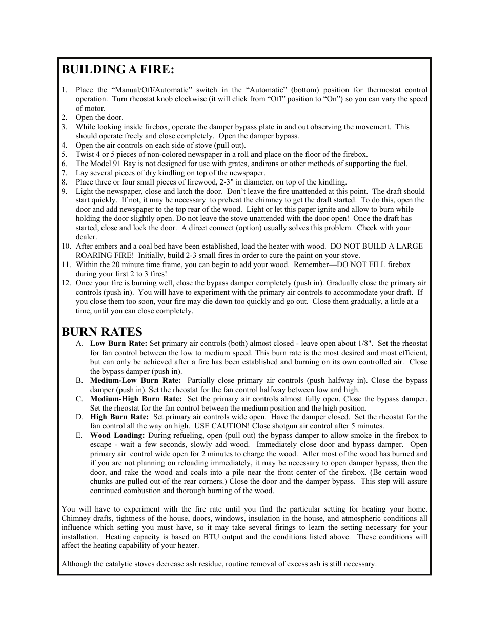 Building a fire, Burn rates | New Buck Corporation 91 User Manual | Page 22 / 29