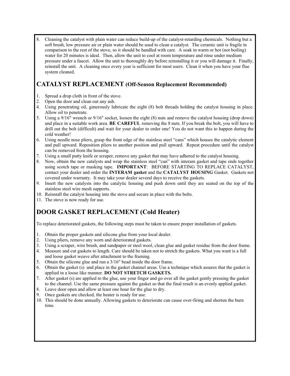 Catalyst replacement, Door gasket replacement (cold heater) | New Buck Corporation 91 User Manual | Page 24 / 29
