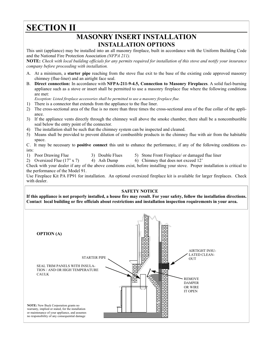Masonry insert installation, Installation options | New Buck Corporation 91 User Manual | Page 8 / 29