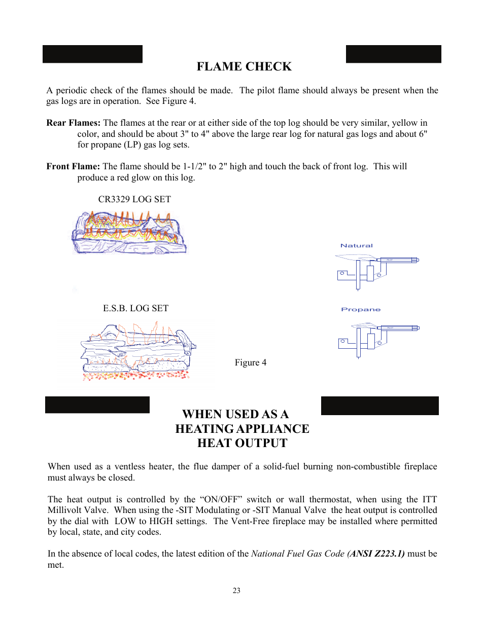 Flame check, When used as a heating appliance heat output | New Buck Corporation 34 User Manual | Page 25 / 55