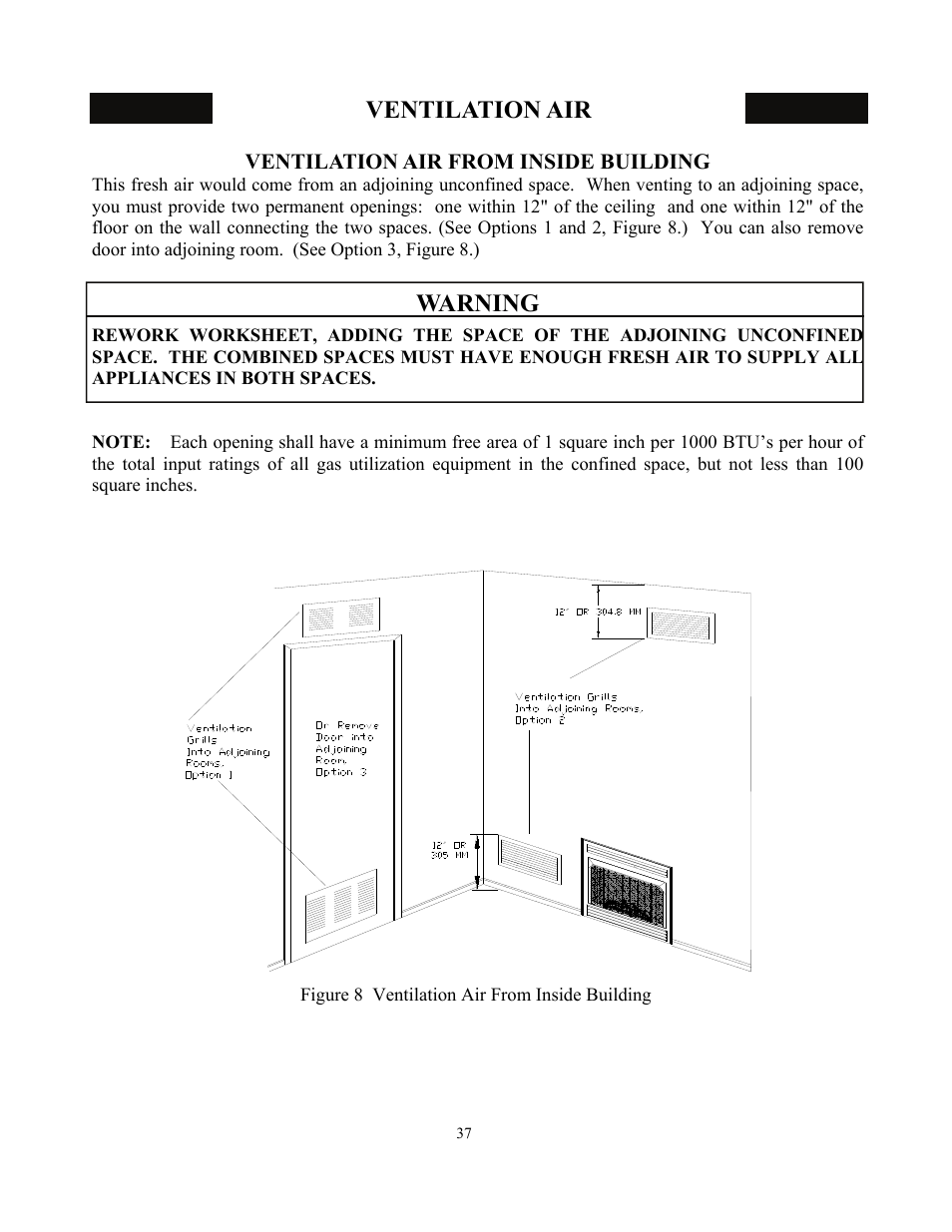 Ventilation air, Warning, Ventilation air from inside building | New Buck Corporation 34 User Manual | Page 39 / 55