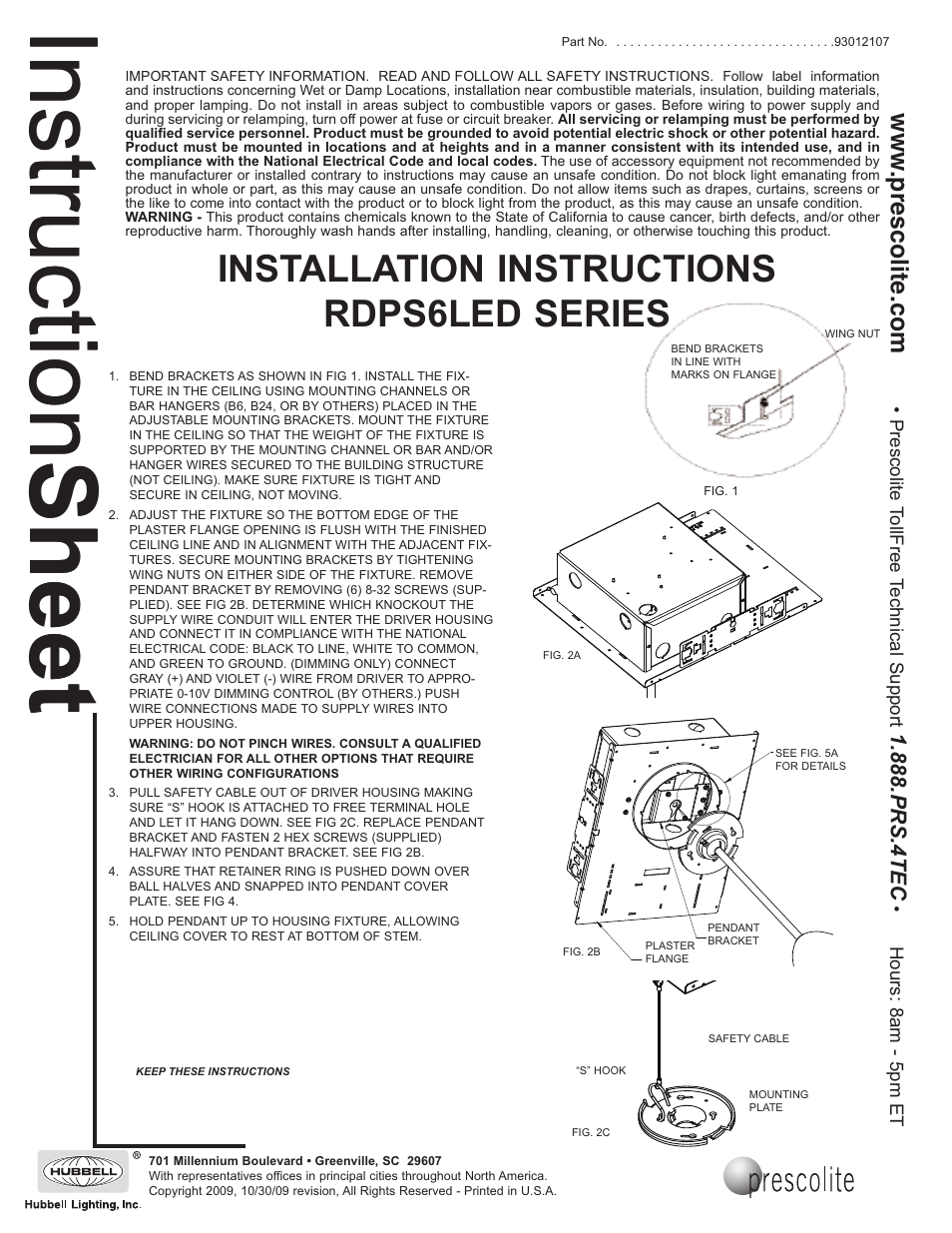 Prescolite RDPS6LED User Manual | 3 pages