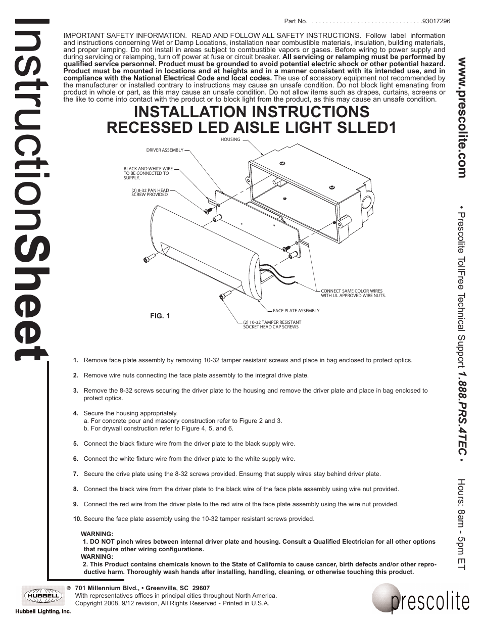 Prescolite SLLED1 User Manual | 3 pages