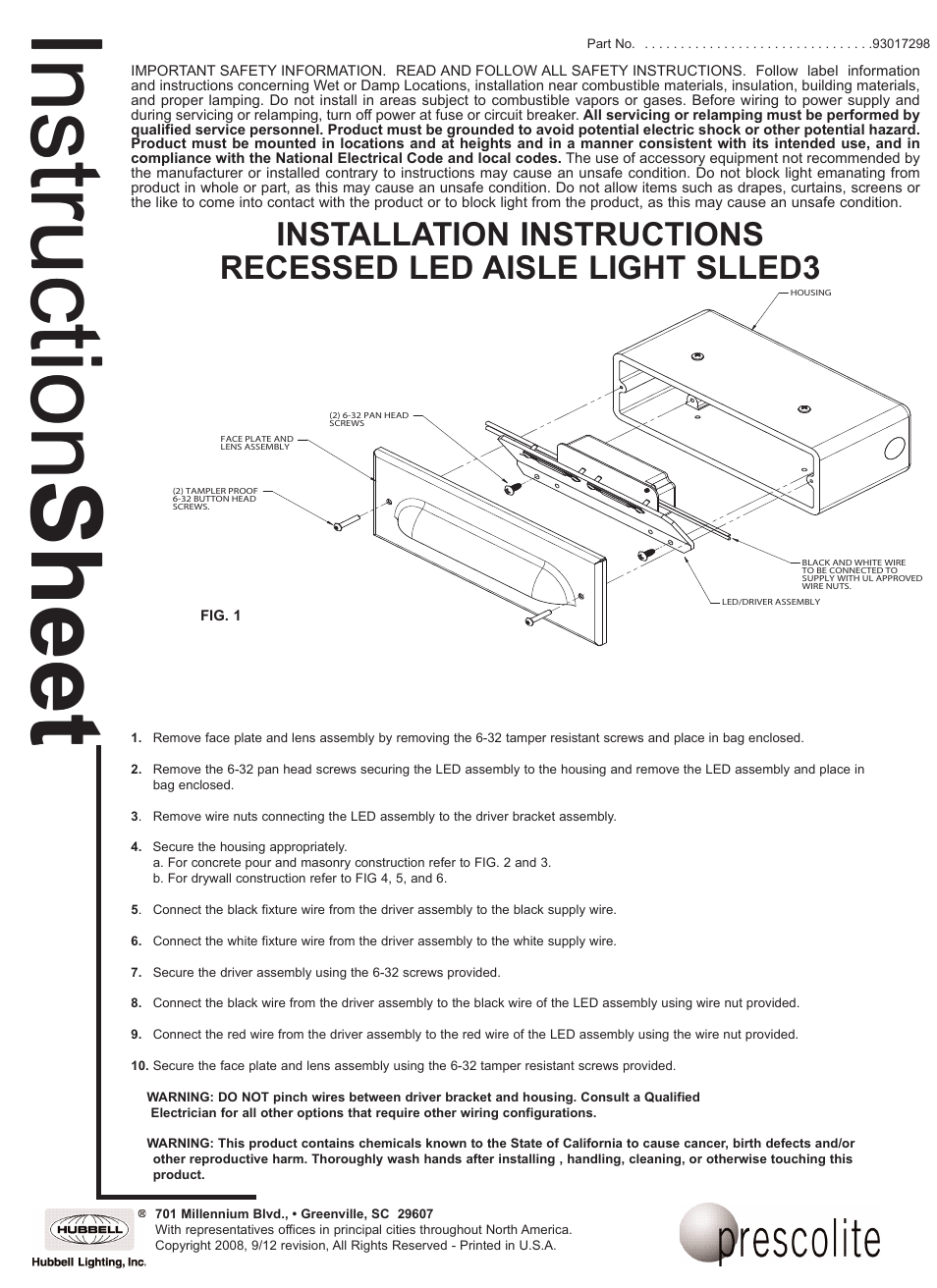 Prescolite SLLED3 User Manual | 3 pages