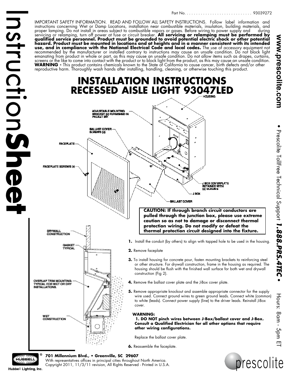 Prescolite 93047LED User Manual | 1 page