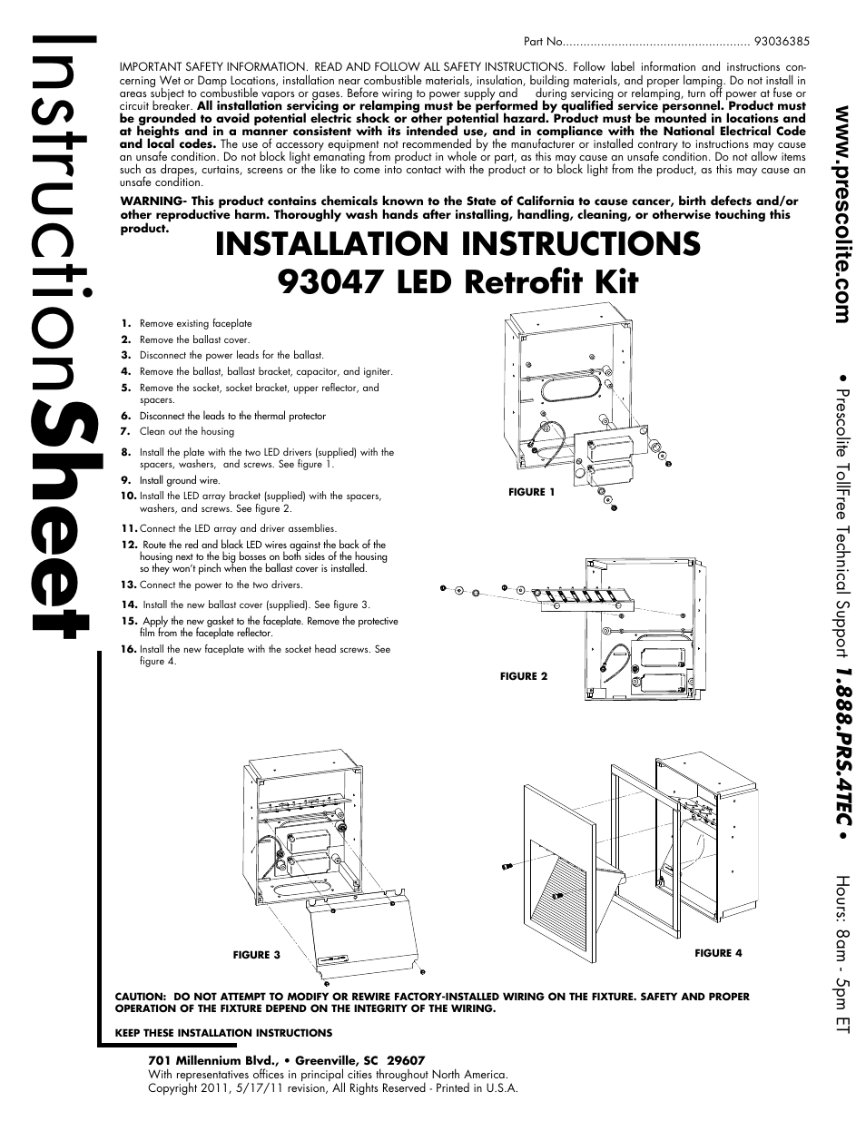 Prescolite 93047LED Retrofit Kit User Manual | 1 page