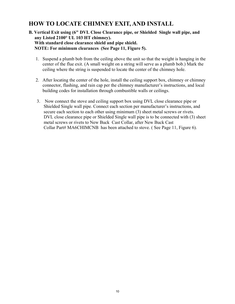 How to locate chimney exit, and install | New Buck Corporation 261 User Manual | Page 12 / 53