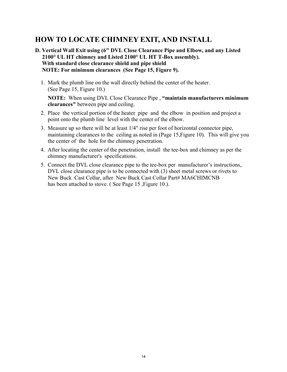 How to locate chimney exit, and install | New Buck Corporation 261 User Manual | Page 16 / 53