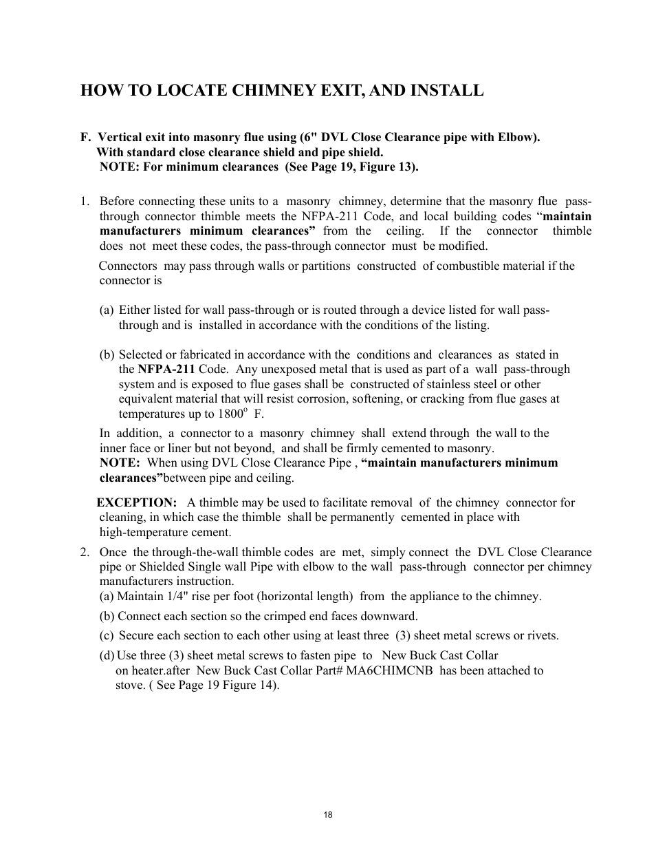 How to locate chimney exit, and install | New Buck Corporation 261 User Manual | Page 20 / 53