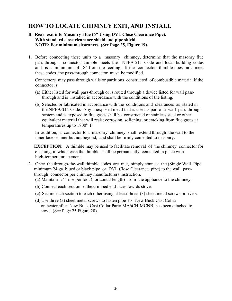 How to locate chimney exit, and install | New Buck Corporation 261 User Manual | Page 26 / 53