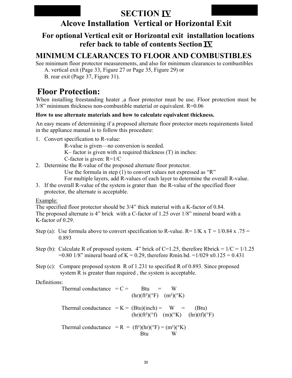 Floor protection, Minimum clearances to floor and combustibles | New Buck Corporation 261 User Manual | Page 32 / 53