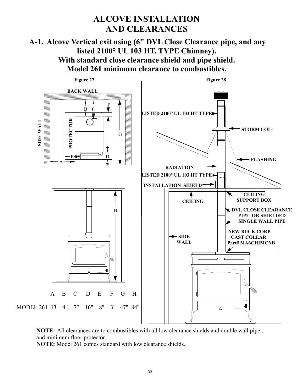 Alcove installation and clearances | New Buck Corporation 261 User Manual | Page 35 / 53