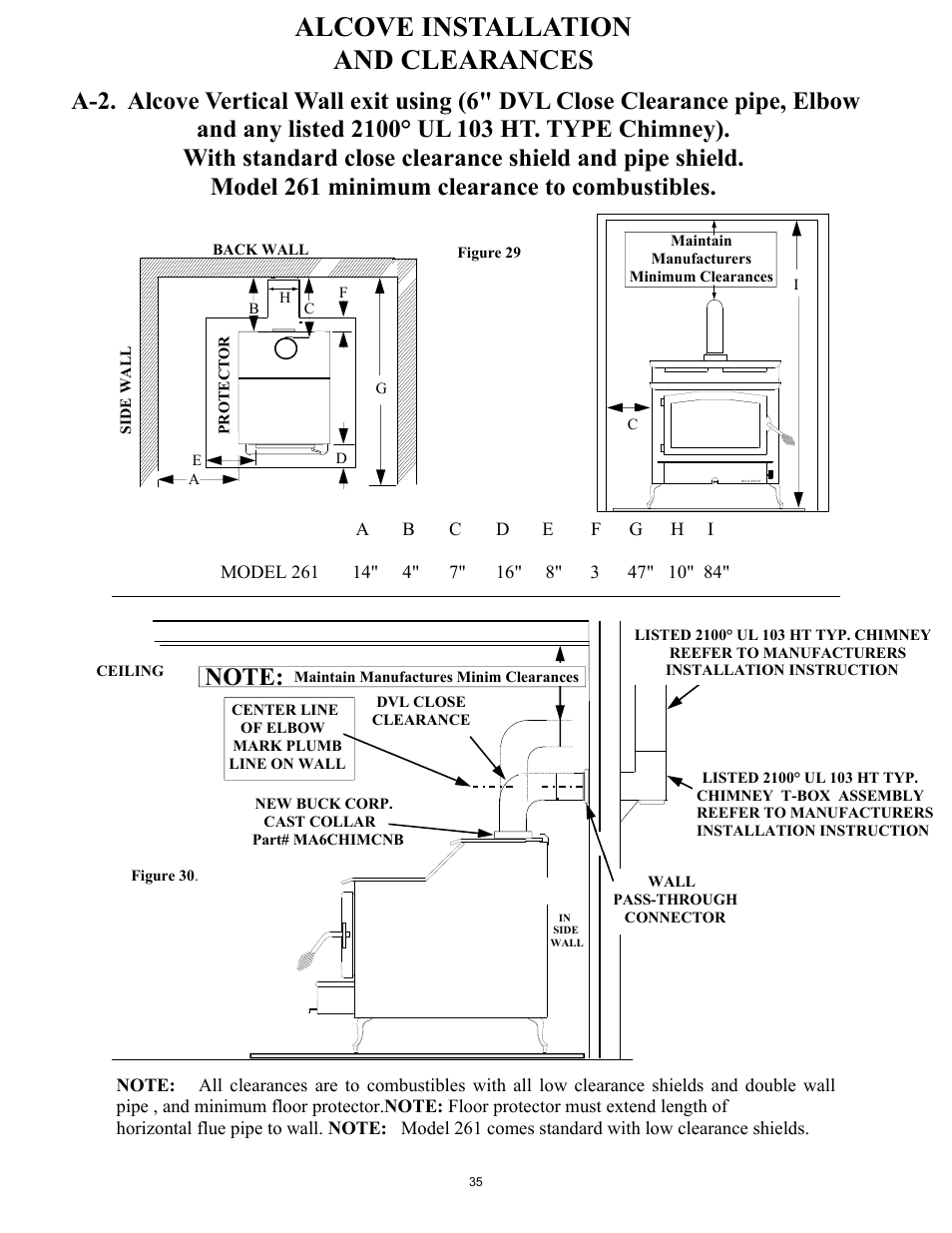 Alcove installation and clearances | New Buck Corporation 261 User Manual | Page 37 / 53