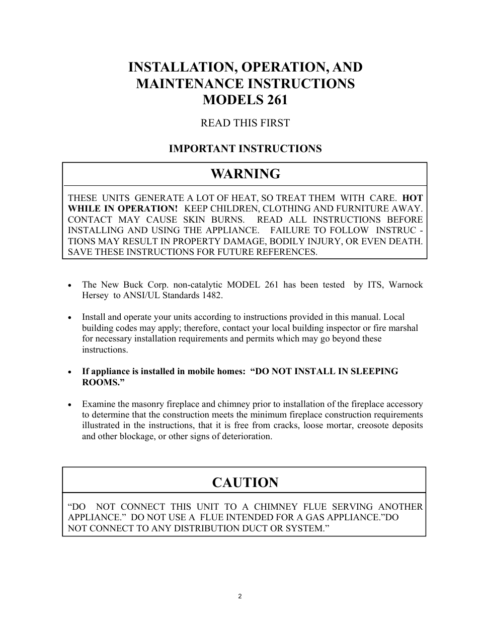Warning, Caution | New Buck Corporation 261 User Manual | Page 4 / 53