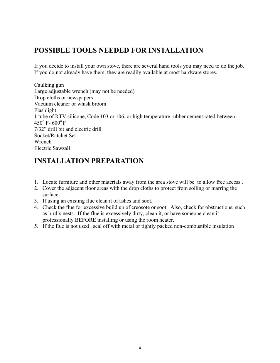Possible tools needed for installation, Installation preparation | New Buck Corporation 261 User Manual | Page 6 / 53