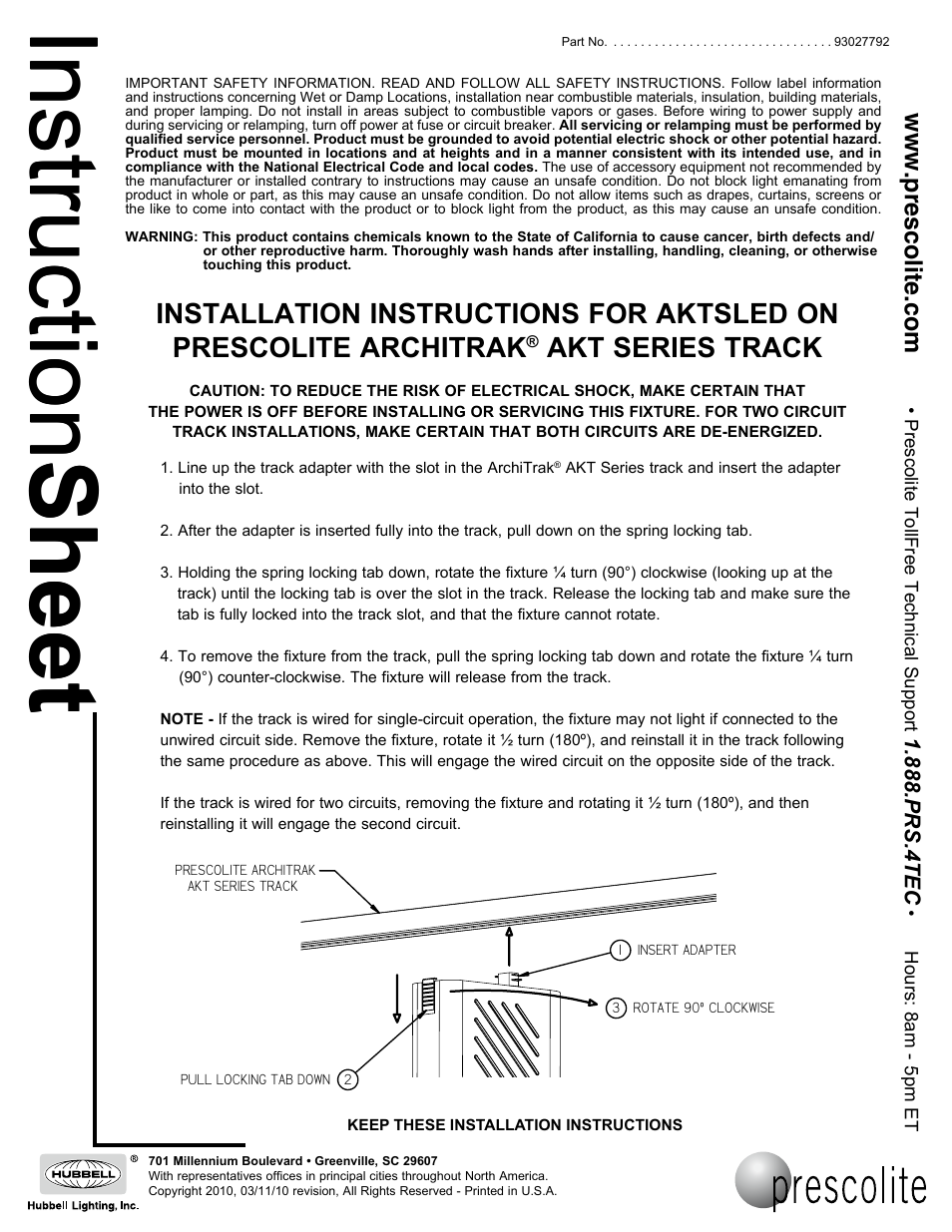 Prescolite AKTSLED User Manual | 1 page