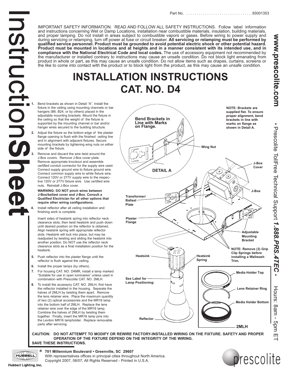 Prescolite D4 User Manual | 1 page