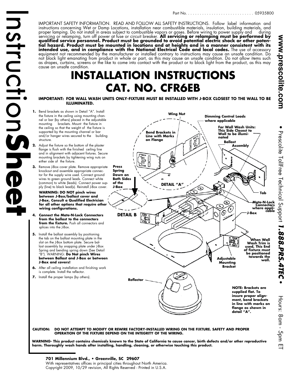 Prescolite CFR6EB User Manual | 1 page