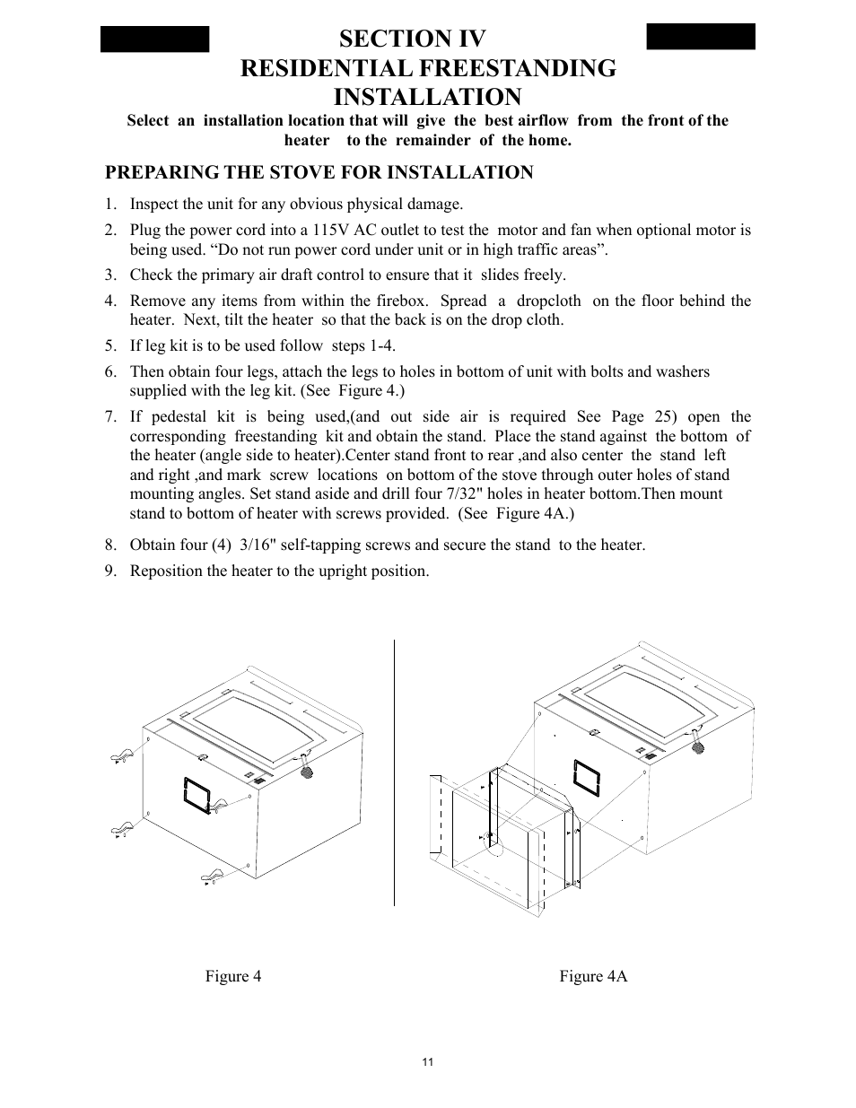 Preparing the stove for installation | New Buck Corporation 74 User Manual | Page 13 / 37