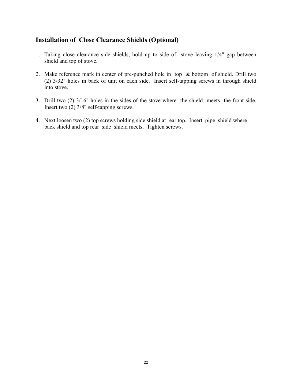 Installation of close clearance shields (optional) | New Buck Corporation 74 User Manual | Page 24 / 37