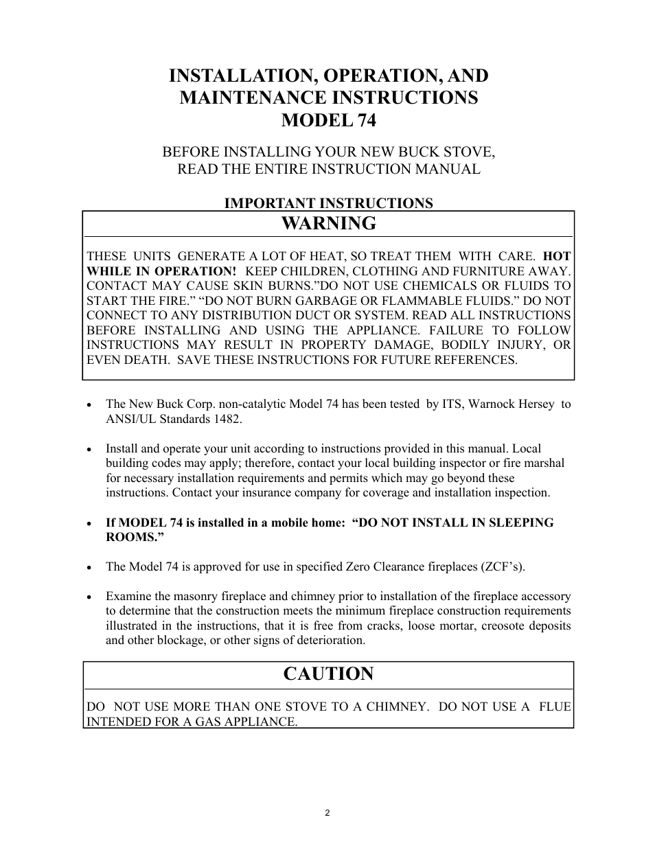 Warning, Caution | New Buck Corporation 74 User Manual | Page 4 / 37