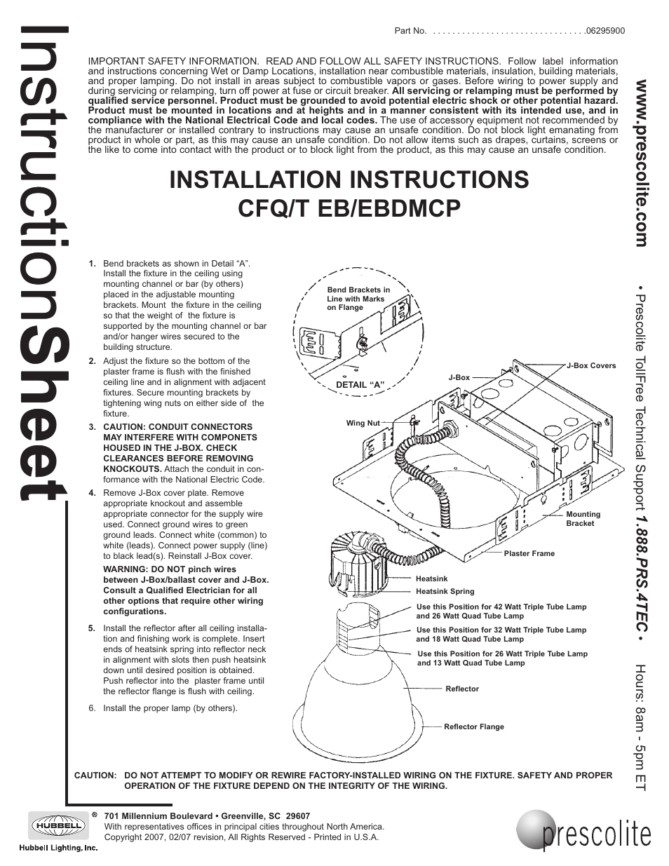 Prescolite CFQ/T EB/EBDMCP User Manual | 1 page