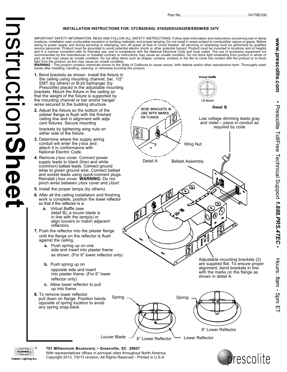 Prescolite CFCB813/818/826/832/842EB/EBDM/EB 347V User Manual | 2 pages