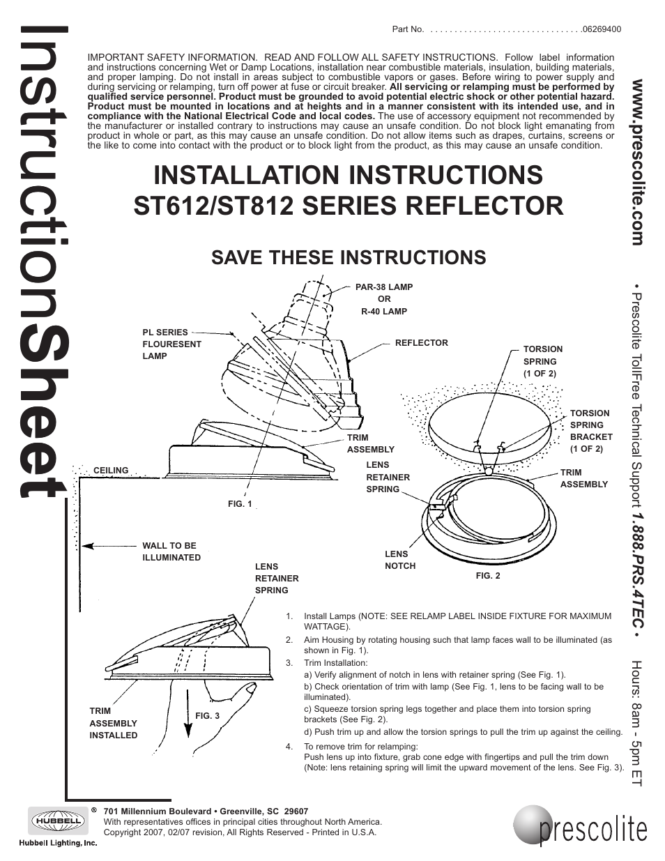 Prescolite ST812 User Manual | 1 page