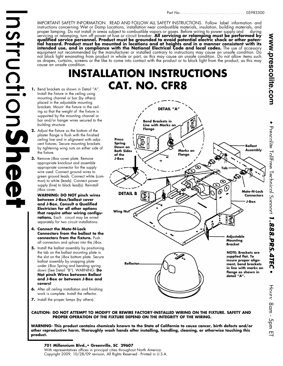 Prescolite CFR8 User Manual | 1 page