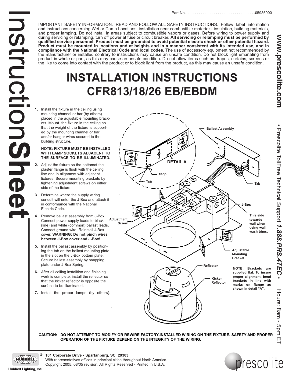 Prescolite CFR813/18/26 EB/EBDM User Manual | 1 page